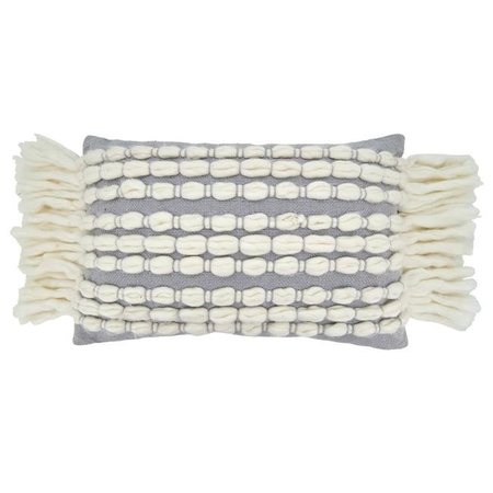SARO LIFESTYLE SARO 2165.GY1623BD 16 x 23 in. Oblong Down Filled Throw Pillow with Grey Chunky Fringe Design 2165.GY1623BD